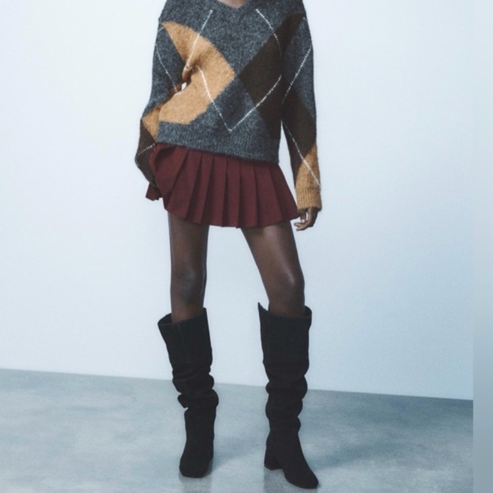 ZARA Heeled Suede Knee High Boots